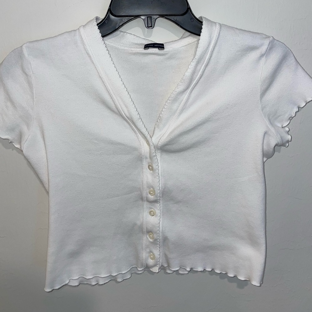 Brandy Melville white button up crop top